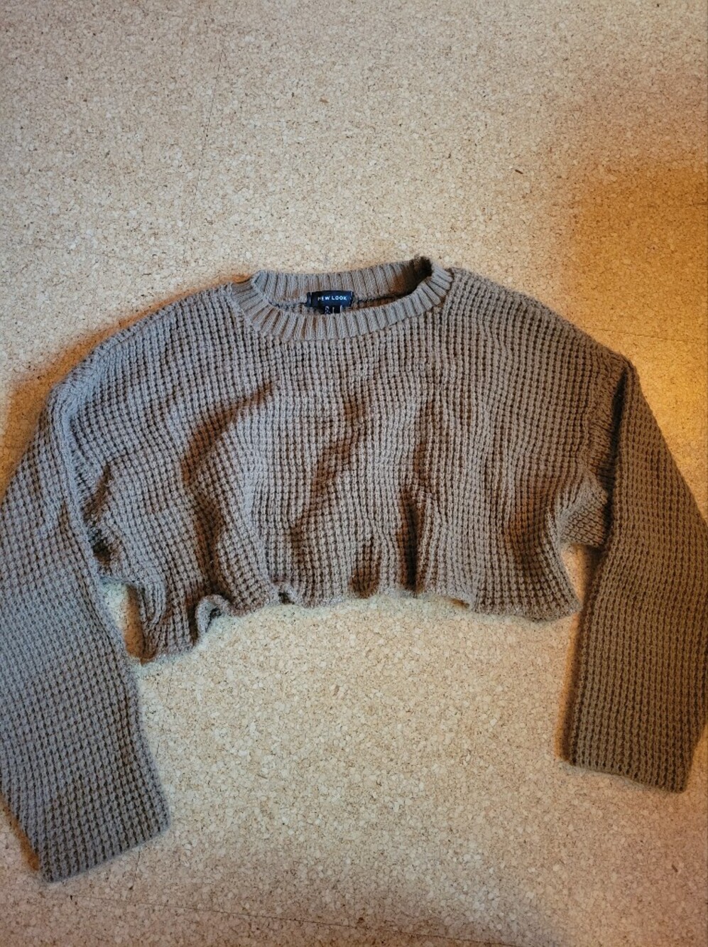 Waffle Knit Super Cropped Sweater - Brown
